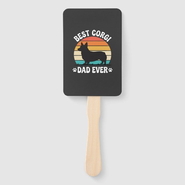 Best Corgi Dad Ever Retro Dog Hand Fan (Front)