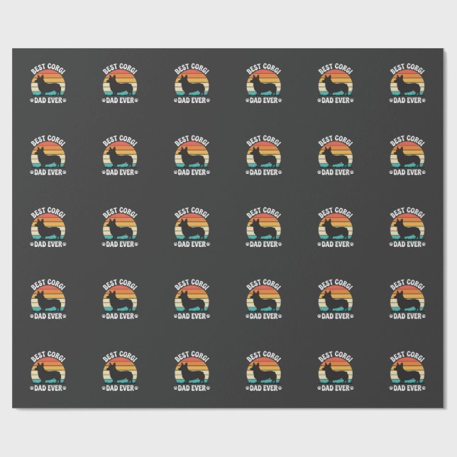 Best Corgi Dad Ever Retro Dog Wrapping Paper (Flat)