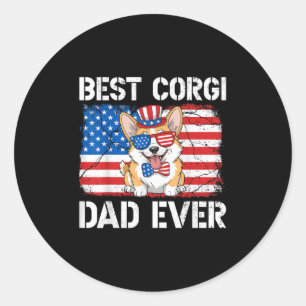 Best Corgi Dad Ever Usa Flag Patriotic Dog 4th Of  Classic Round Sticker