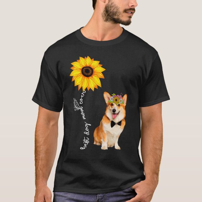 Best Corgi Mom Ever Sunflower Retro Dog Owner T-Shirt (Front)