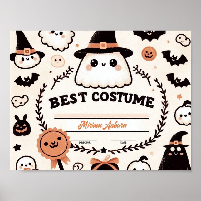 Best Costume Certificate - Cute ghost theme Poster (Front)