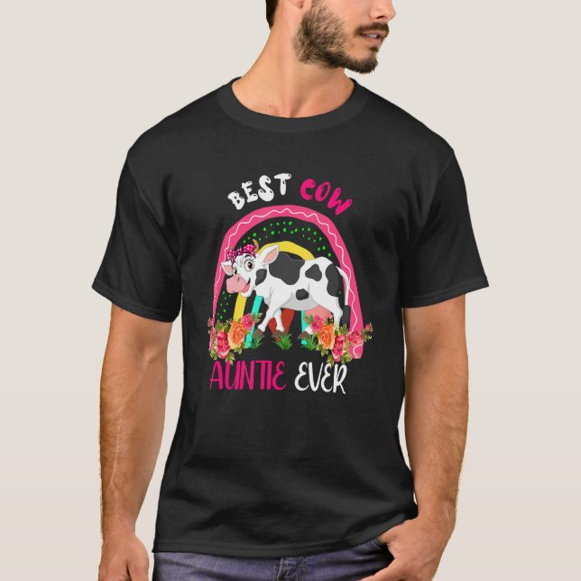 Best Cow Auntie Ever Cute Cow Bow Tie Farmer Mothe T-Shirt (Front)