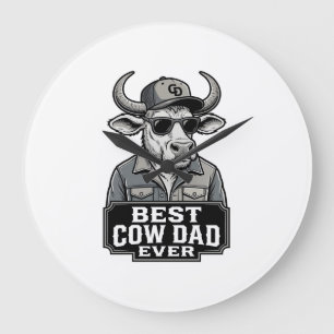 Best Cow Dad Ever Vintage Engraving Design_1 Large Clock