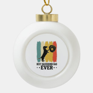 Best Dachshund Dad Ever Vintage Baseball Dog Shirt Ceramic Ball Christmas Ornament