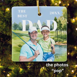 Best Dad 2 Photo "POP"-Like Golf Course Ceramic Ornament