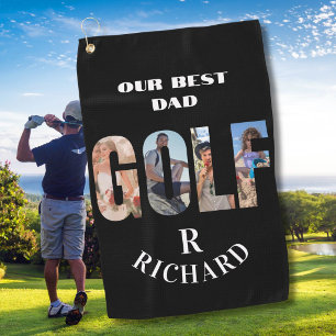 Best Dad 4 Photos Monogram Name   Golf Towel