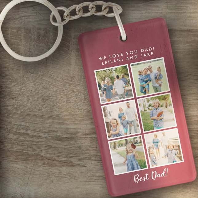 Best Dad! 6 Photo Collage Modern Burgundy Key Ring (Creator Uploaded)