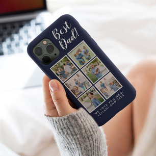 Best Dad! 6 Photo Collage Modern Navy Blue iPhone 15 Case