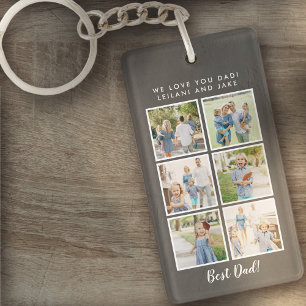 Best Dad! 6 Photos Custom Message Grey Key Ring