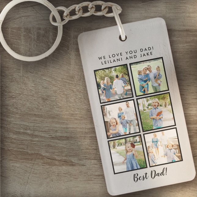 Best Dad! 6 Photos Custom Message Light Grey Key Ring (Creator Uploaded)