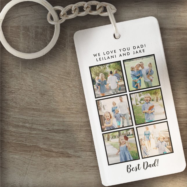 Best Dad 6 Photos Custom Message White Key Ring (Creator Uploaded)