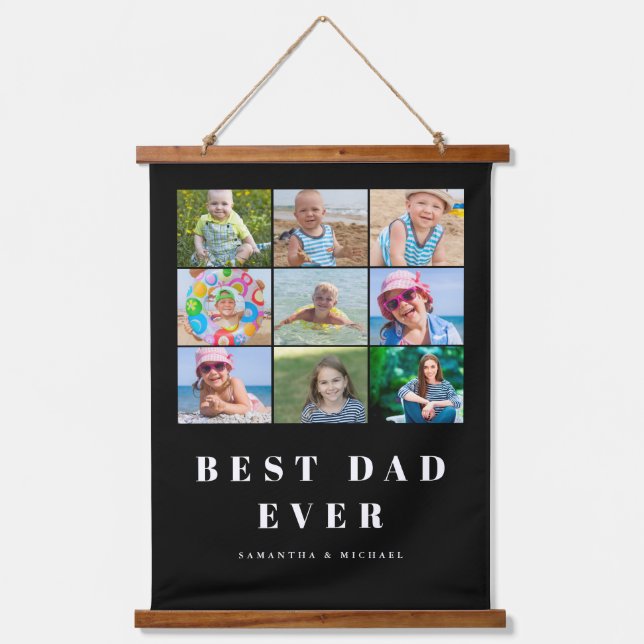 Best Dad 9 Photo Collage Hanging Tapestry (Front)
