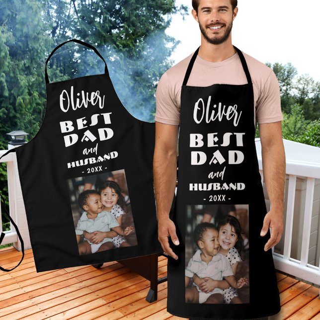 Best Dad and Husband Family Photo Keepsake Black Apron (Creator Uploaded)
