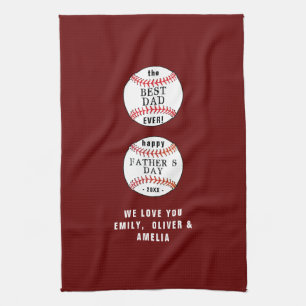 Best Dad Baseball Balls Red Happy Father`s Day Tea Towel