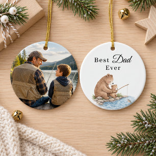 Best Dad Bear Son Fishing Photo Ceramic Tree Decoration