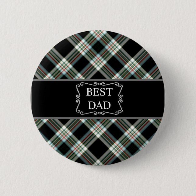 Best Dad Black Tartan Button (Front)