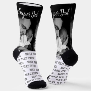 Best DAD Black & White Modern Photo w/ Typography Socks