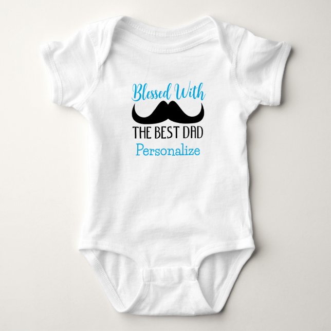 Best dad Blessed fathers day Custom blue text boy Baby Bodysuit (Front)