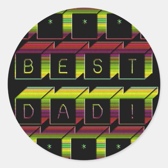Best Dad Blocks Text Brown & Yellow Classic Round Sticker (Front)