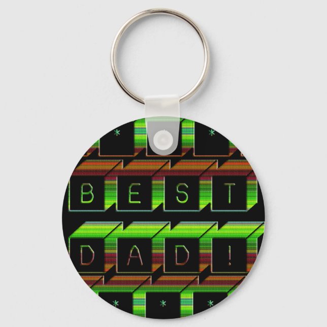 Best Dad Blocks Text Green and Brown Key Ring (Front)