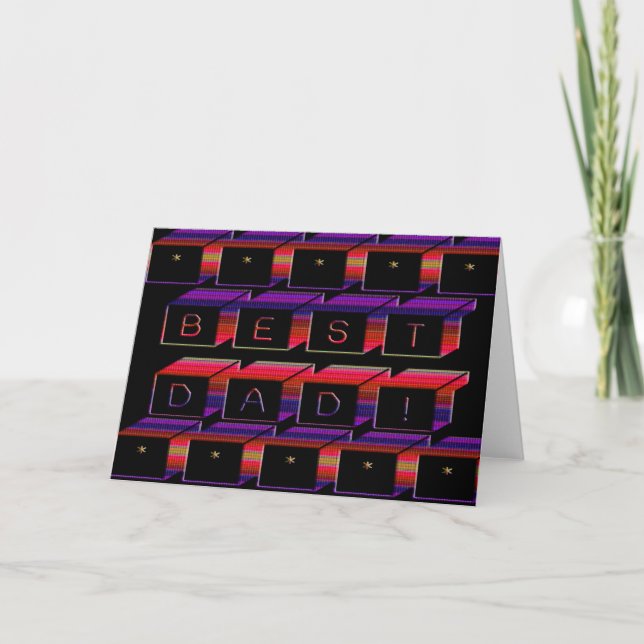 Best Dad Blocks Text Red & Purple Card (Front)