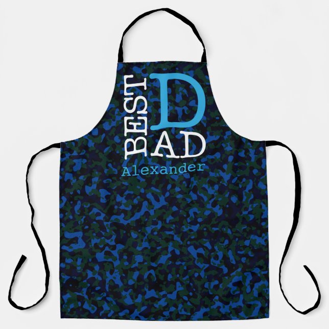 Best Dad Blue Camouflage Name Personalised Apron (Front)