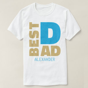 Best Dad Blue Gold Glitter Name Customized T-Shirt
