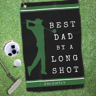 BEST DAD BY A LONG SHOT Black Green Personalised Golf Towel