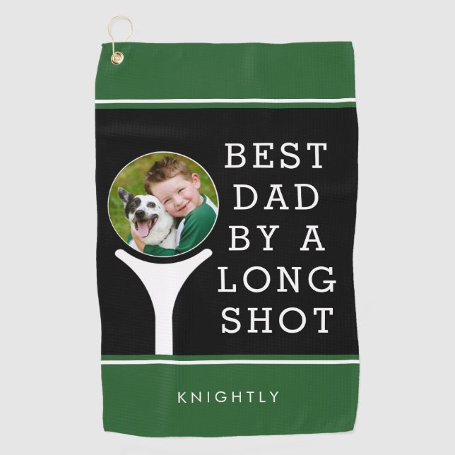 BEST DAD BY A LONG SHOT Photo Personalised Golf Towel (Front)