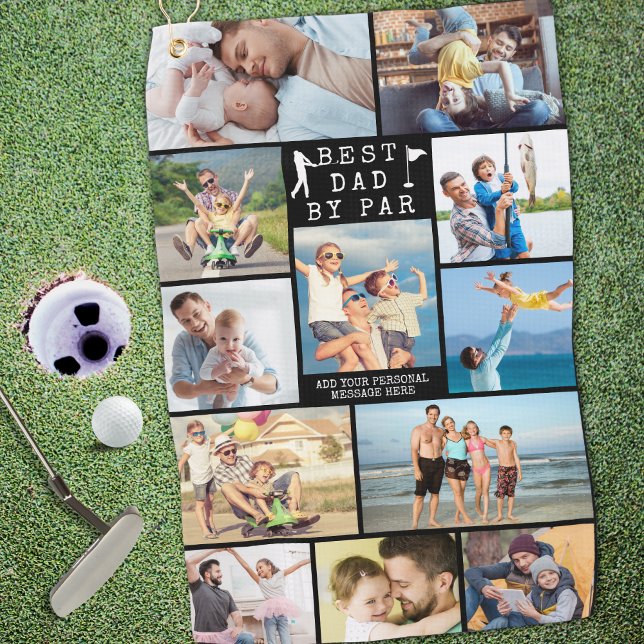 BEST DAD BY PAR 12 Photo Collage Personalised Golf Towel (Creator Uploaded)