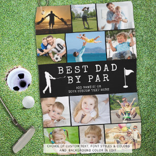 BEST DAD BY PAR 12 Photo Collage Personalised Golf Towel