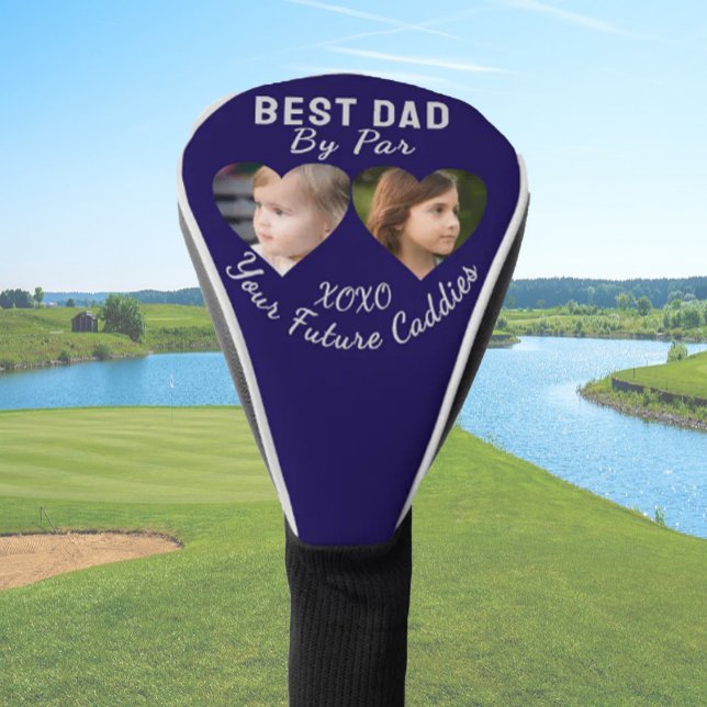 Best Dad By Par 2 Kids Photo Collage Golfer Gift  Golf Head Cover (Creator Uploaded)