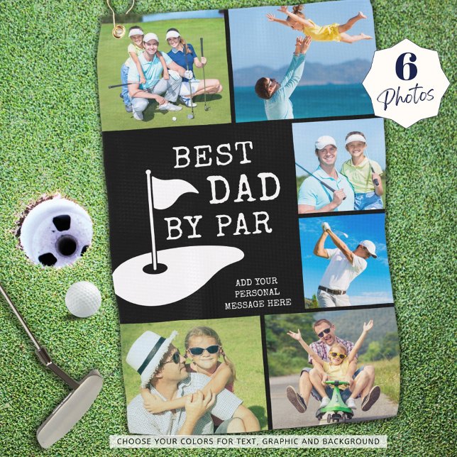 BEST DAD BY PAR 6 Photo Collage Personalised Golf Towel (Creator Uploaded)