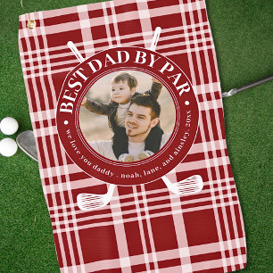 Best Dad By Par Buffalo Plaid Fathers Day Photo Golf Towel