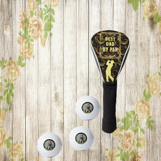 Best Dad By Par Calligraphy Gold Leafy Swirl Black Golf Head Cover