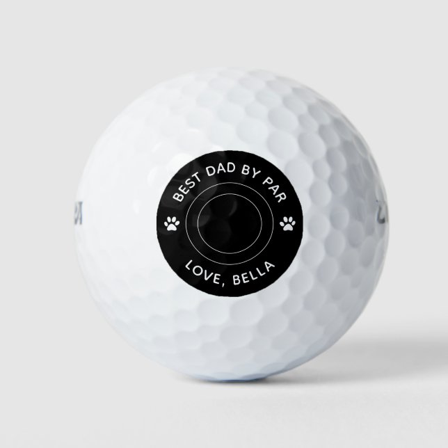 Best Dad By Par Cat Paw Print Photo Text Golf Pun Golf Balls (Front)