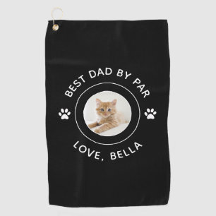 Best Dad By Par Cat Paw Print Photo Text Golf Pun Towel