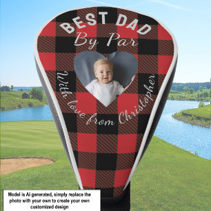 Best Dad By Par Custom Kid Photo Red Buffalo Plaid Golf Head Cover