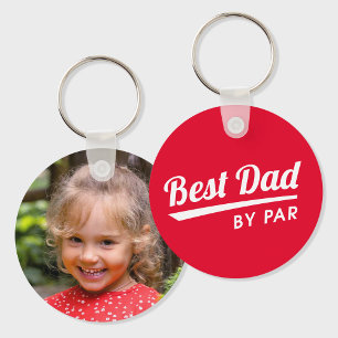 Best Dad By Par Custom Kid's Photo Golf Red Key Ring