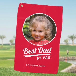 Best Dad By Par Custom Kid's Photo Name Red Golf Towel