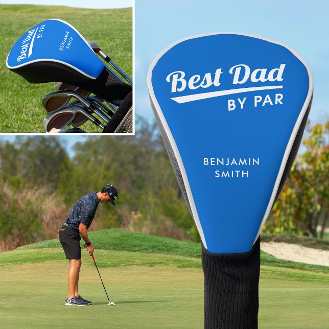 Best Dad By Par Custom Name Retro Blue Golf Head Cover (Creator Uploaded)