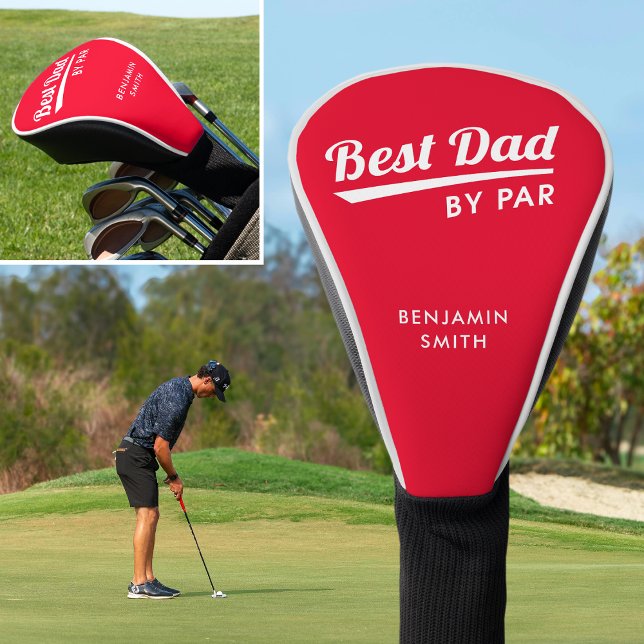 Best Dad By Par Custom Name Retro Red Golf Head Cover (Creator Uploaded)