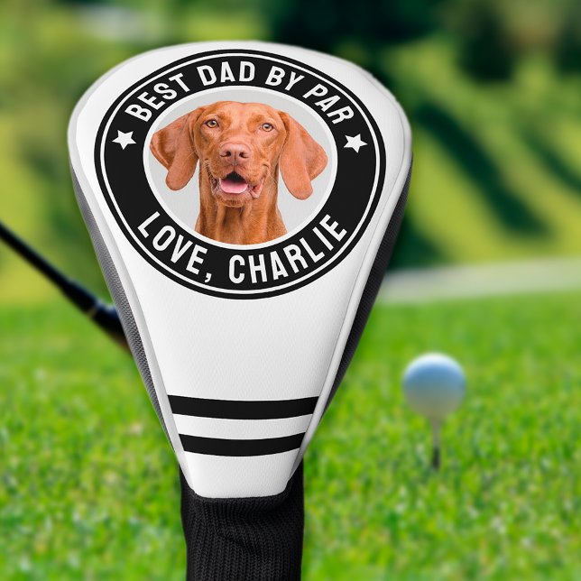 Best Dad by Par Custom Pet Dog Photo Black & White Golf Head Cover (Best Dog Dad by Par Golf Head Cover for Golf lovers)