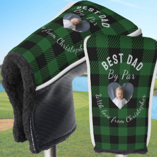Best Dad By Par Custom Photo Green Buffalo Plaid Golf Head Cover