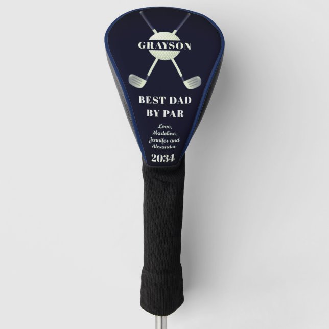 Best Dad By Par” Design – Smooth, Unique leather Golf Head Cover (Front)