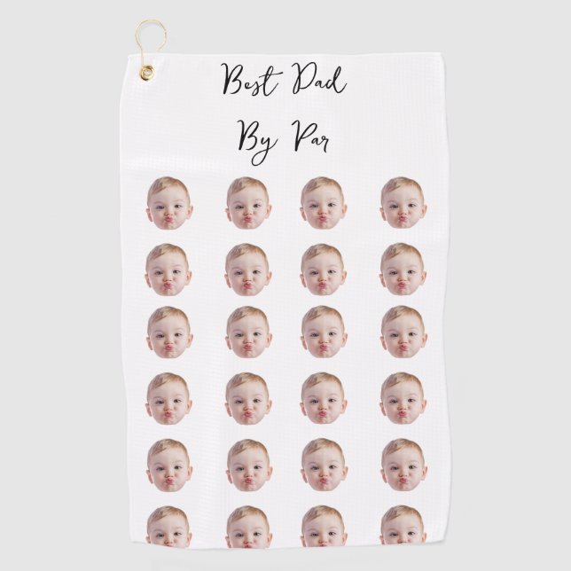 Best Dad By Par Family Presents Pet Face Dog Lover Golf Towel (Front)