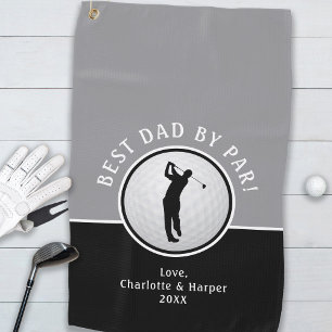Best Dad By Par Funny Custom Black & Grey Golfer  Golf Towel