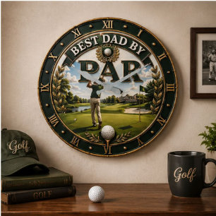 Best Dad by Par Funny Golf Gift for Dad  Large Clock