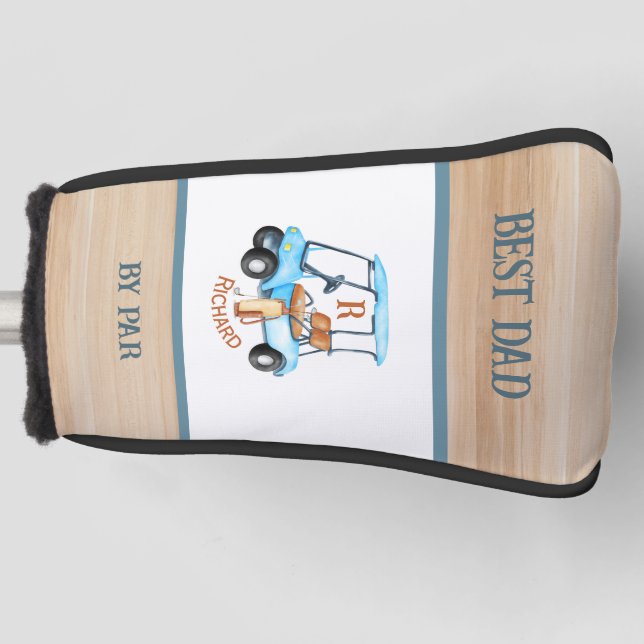 Best Dad by Par Golf Cart Monogram Name Putter   Head Cover (Front)