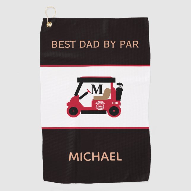 Best Dad by Par Golf Cart Monogram Name  Towel (Front)